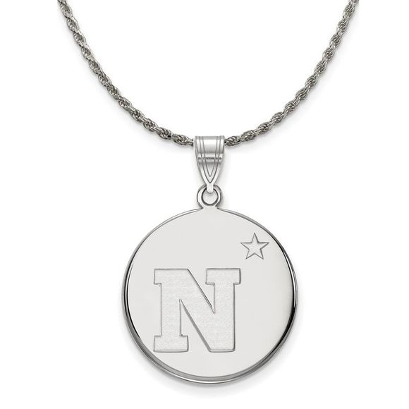 Sterling Silver U.S. Navy Large Disc Pendant Necklace - 20 Inch